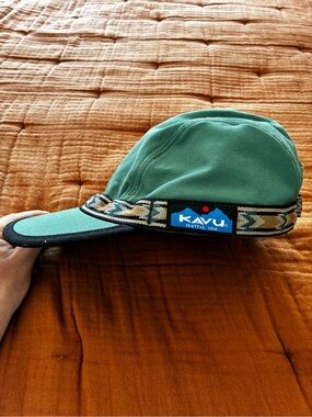 Kavu Teal Canvas Strapback Hat with Patterned Trim